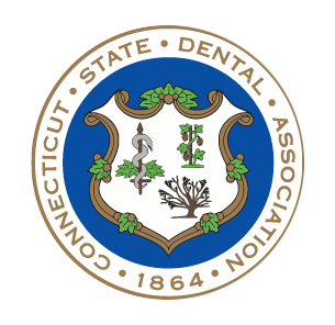 The image features a logo with text that reads  STATE DENTAL ASSOCIATION  on top, followed by  CONNECTICUT STATE DENTAL ASSOCIATION  and  1865  below, indicating the year of establishment.