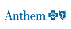 The image shows a logo with the text Aethen and Anthem beneath it, which appears to be a brand or company name, likely related to health insurance services, alongside a shield symbol and a medical cross.