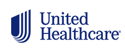 The image displays a logo with text, featuring a stylized emblem above the words United Healthcare, set against a dark background with a lighter border.